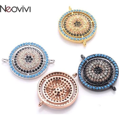 Neovivi Round Charms Bracelet Necklace DIY Beads for Jewelry Making Pave Cubic Zirconia Fashion Women Craft Handmade Accessories