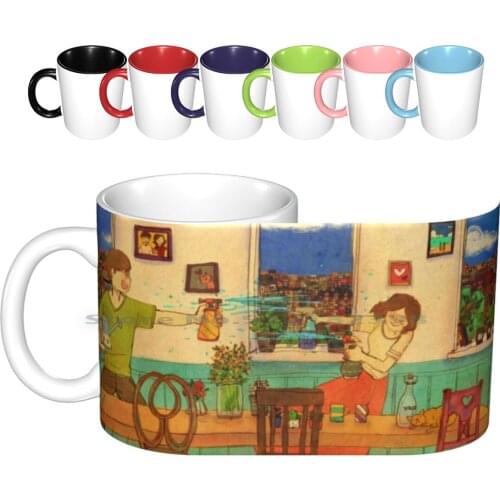 Water Gun Fight Ceramic Mugs Coffee Cups Milk Tea Mug Puuung Love Aesthetic Romance Romantic Cozy Happy Moment Couple Warm