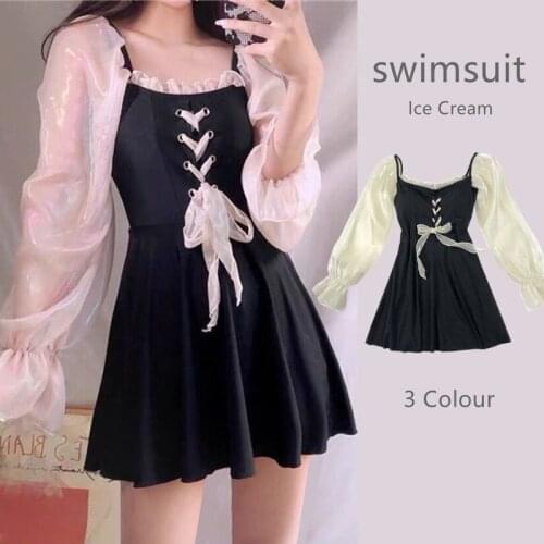 Swimsuit Fairy Ins Long-sleeved Belly Slimming Student Girl Hot Spring Sunscreen Swimming Skirt Split Swimwear Women