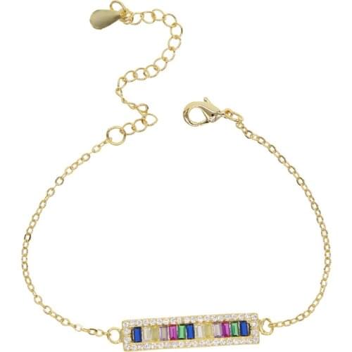 Hot Fine delicate bangle & bracelet rainbow gradual bar baguette cz spectacular open cuff bangle women grils Mothers Day Gifts