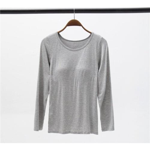 M-3XL Casual Bra Padded Sleepwear Modal Cotton Soft Womens Pajamas One Piece Spring Autumn Bottoming Shirt Ladies Sleep Tops