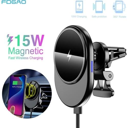 FDGAO 15W Magnetic Car Wireless Charger For iPhone 12 Mini Pro Max induction Fast Charging Car Mount Phone Holder Magnet Bracket