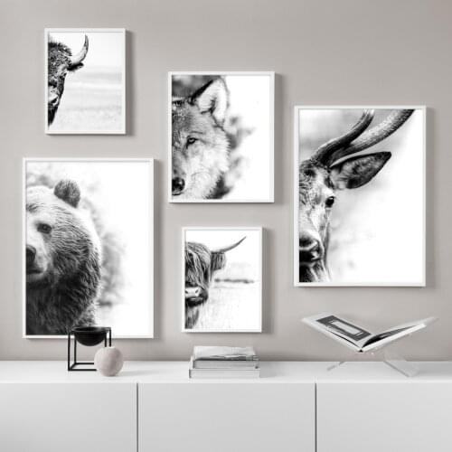 Bear Deer Wolf Highland Cattle Nordic Vintage Poster Wall Art Print Canvas Painting Funny Wall Pictures For Living Room Decor