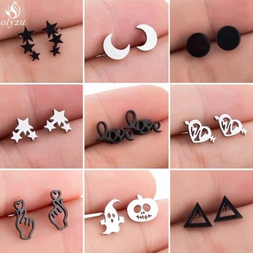Minimalist Geometric Stainless Steel Earrings Women Fashion Jewelry Cute Star Moon Stud Earrings Accessories brincos Wholesale