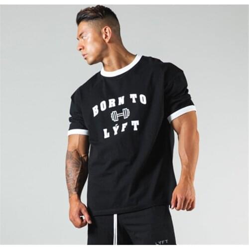 Oversize Patchwrok Sprots t shirts Fitness Clothing Gyms Running Summer Cotton Men Homme New Brand Cotton Tees Tops