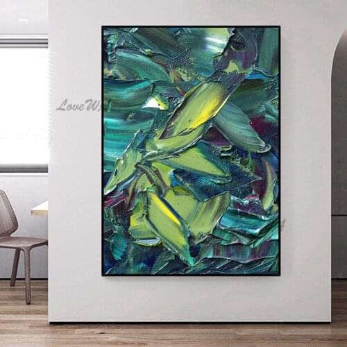 New Arrival Wall Picture For Living Room Green Abstract Knife Painting With Leaf Texture Canvas Home Decoration Unframed Artwork
