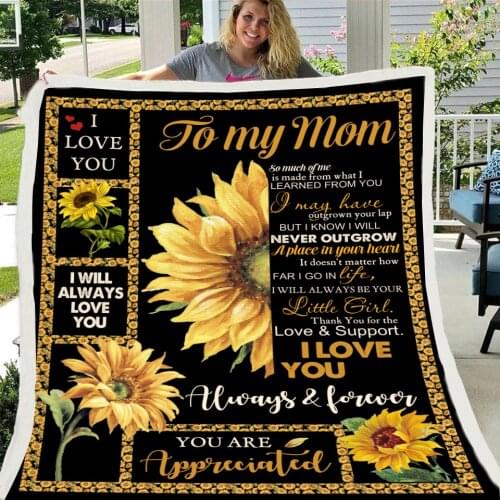 3D Print For Family Letter Sherpa Blanket Text Sunflower Throw Blanket Picnic Travel Weighted Blanket Home Sofa Soft Blanket