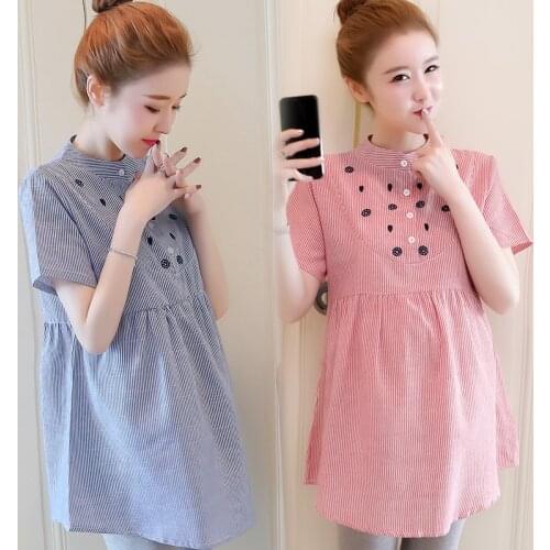 Maternity Wear 2020 Summer Tops Pregnant Blouses For Pregnant Women Embroidered Tops Korean Maternity Shirt Maternity Clothes