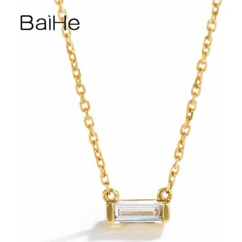 BAIHE Solid 18K Yellow Gold 0.08ct H/SI Natural Diamond Wedding Women Trendy Fine Jewelry Beautiful diamond Leisure Necklaces