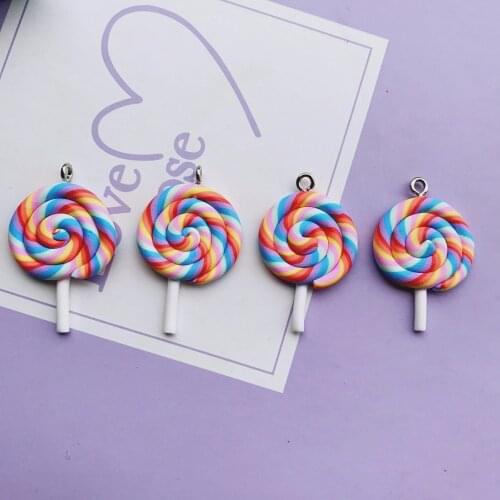 Soft pottery lollipops Flat back resin food necklace charms very cute keychain pendant necklace pendant for DIY decoration