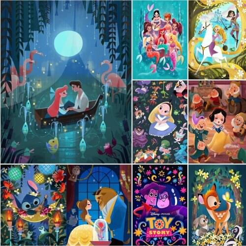 Full Drill Square Diamond Painting Disney Princess Fairy Tale World 5D Diamond Embroidery Mosaic Sale Home Decor