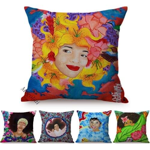 Multicolor Fashion Woman Self-Portrait Style Sofa Decoration Pillow Cases Cute Girl Smile Greetings Office Chair Cushions Cover