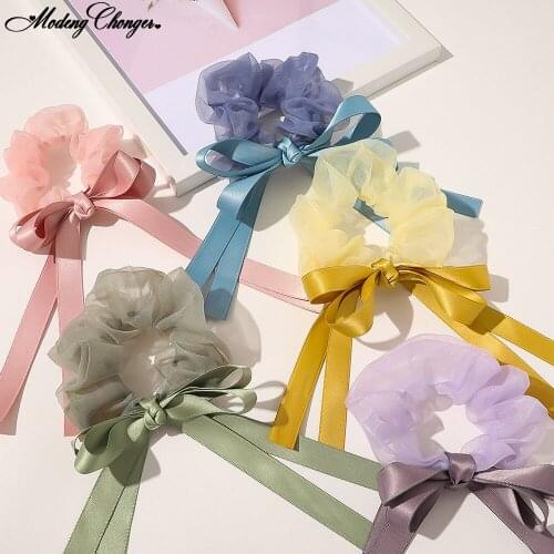 Fashion Elastic Hair Bands Super Fairy Barrette Bow Organza Girl Lace Hair Rope Summer Streamer Hair Scrunchies Hair Accessories