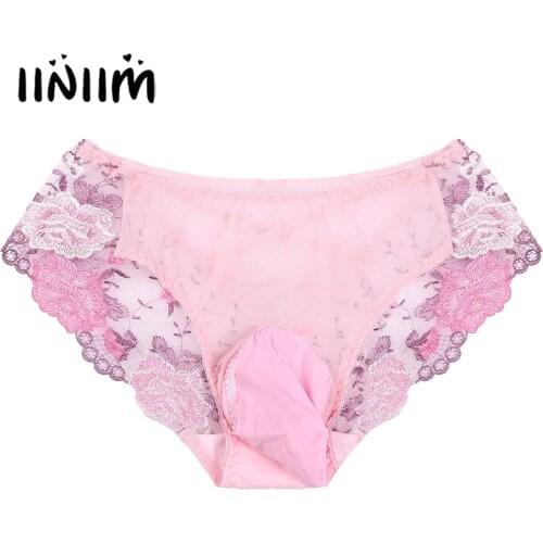 Sexy Mens Bulge Pouch Sissy Underwear See-through Embroidered Lingerie Briefs Panties Hollow Out Cross Back Low Rise Underpants