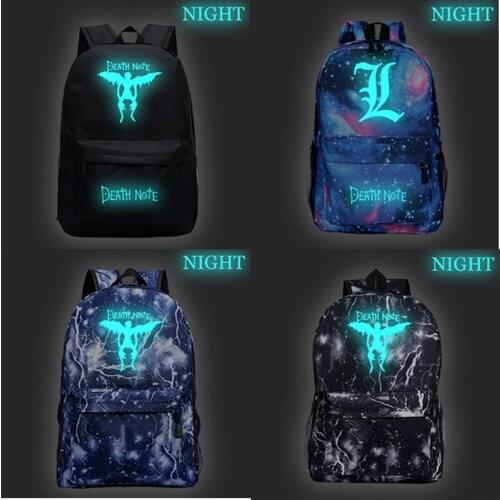 Death Note Luminous Backpack Boys Girls Book Bag SchooolBag Travel Shouler Knapsack Fashion Men Women Laptop Rucksack Hiking Bag