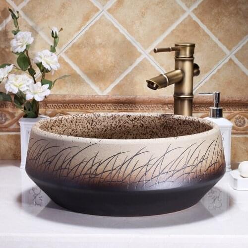 Waist Drum Europe Vintage Style Ceramic Art Basin Sink Counter Top Wash Basin Bathroom Sinks vanities hand painted basin