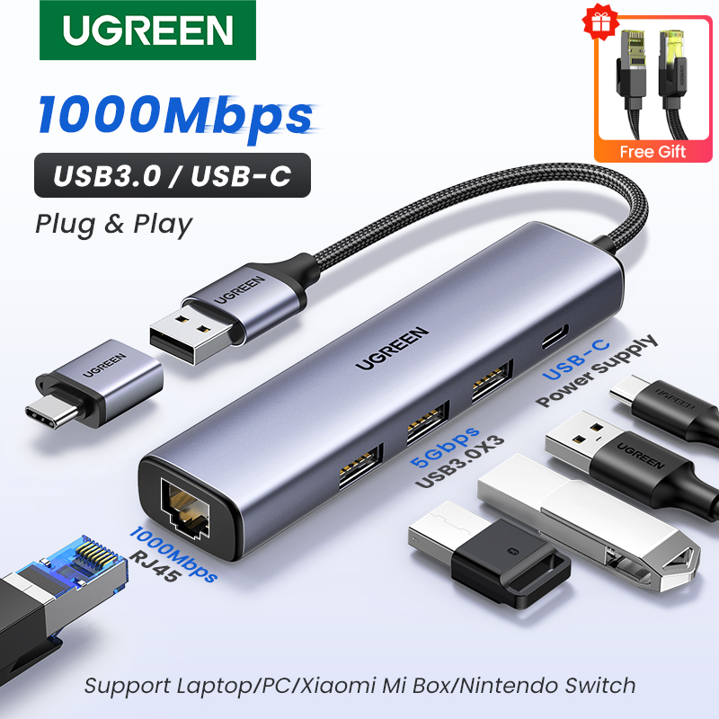 UGREEN USB Ethernet USB3.0 Lan 1000Mbps Ethernet Adapter USB RJ45 USB HUB For Laptop Xiaomi Mi Box S Ethernet HUB Network Card