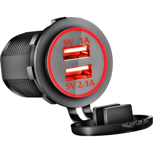 Universal Motorcycle Car Charger Dual USB Ports Auto Adapter LED Light Power Socket 2.1A Cigarette Light for Auto Truck ATV Boat