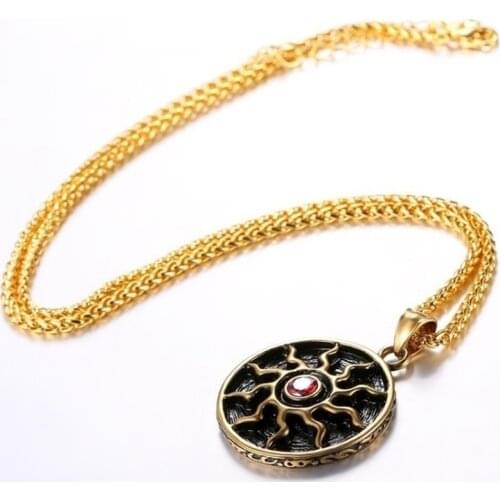Vintage Hollowed Sun Pendant Necklace Crystal Necklace Simple Causal Necklaces for Men Punk Jewelry Gift