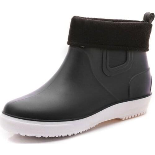 Four Seasons Mens Waterproof Shoes Trend Rain Boots Non-slip Water Boots Chef Shoes Plus Velvet Working Rubber Shoes