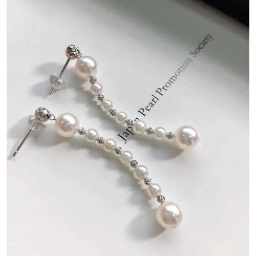 Y211 Fine Jewelry 18 K White Gold Natural Diamonds Japan Origin Akoya Pearls 3.5-6.5mm Drop Earrings for Women Fine Pearls
