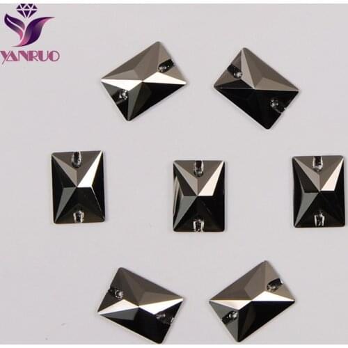 YANRUO Jet Hematite 3250 Rectangle 13x18mm 18x25mm Sew On Stones Flat back Sewing Crystal Rhinestone Crystal Stones
