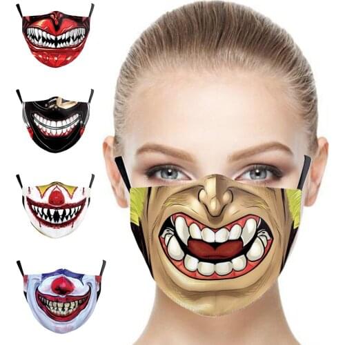 Funny Halloween Cospaly Joker Skull Teeth Mouth Masks Women Men Unisex Face-Protection Cycling Spots Breathable Adult Party Mask