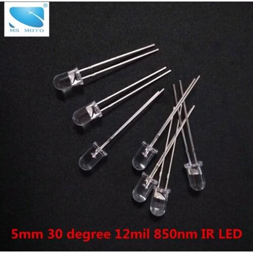 10pcs/lot 5mm 12mil 30 degree IR LED 850nm Infrared emitting diode Through hole LED Light For security camera surveillance lamp