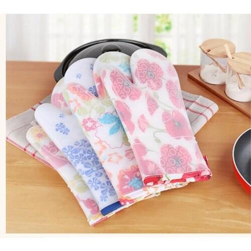 2pcs Food Grade Thickened Cotton Double Layer Silicone Gloves for Microwave Oven Baking Mitts