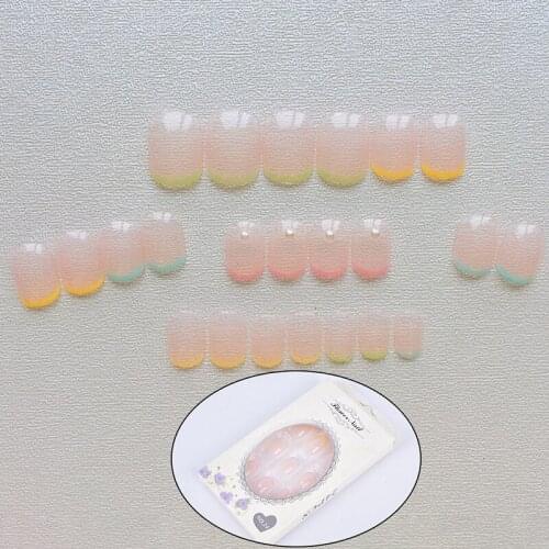 24Pcs Colourful French Style Nails Acrylic Faux Square Full Cover False Nails With Glue