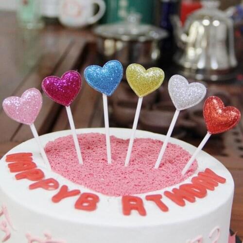 6pcs Heart Wedding Cupcake Topper Colorful PU Crown Happy Birthday Cake Topper For Birthday Party Cake Decorations Baby Shower