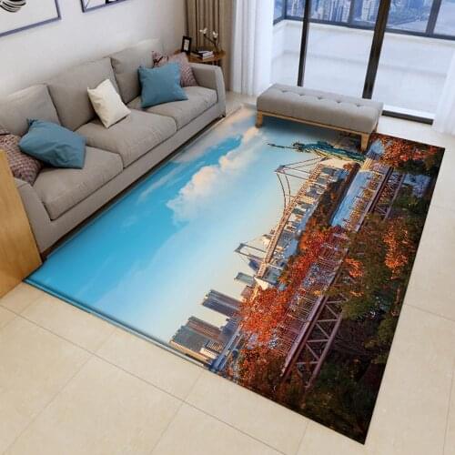 American Style Statue Of Liberty Carpets Flannel Anti-slip Bedroom Mat Area Rug Decor Landscape Living Carpet 3D Room Printed