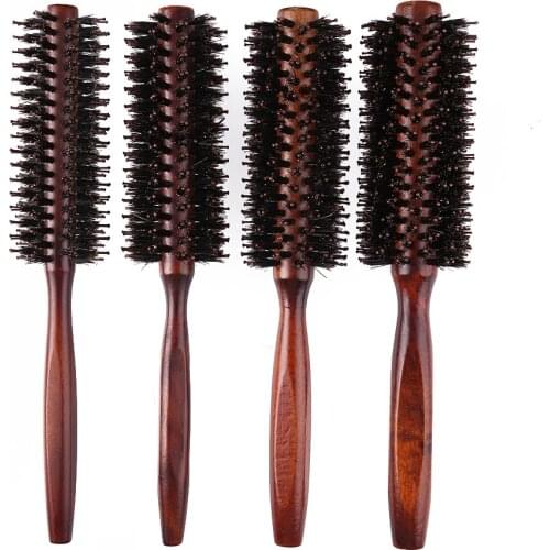 Anti Static Wood Boar Bristle Hair Round Brush Hairdresser Styling Tools 3 Sizes Teasing Brush For Hair Curly Comb Hair Brush
