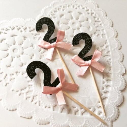 Glitter Second Birthday Cupcake Toppers custom age and color birthday bachelorette wedding baby bridal shower toothpicks