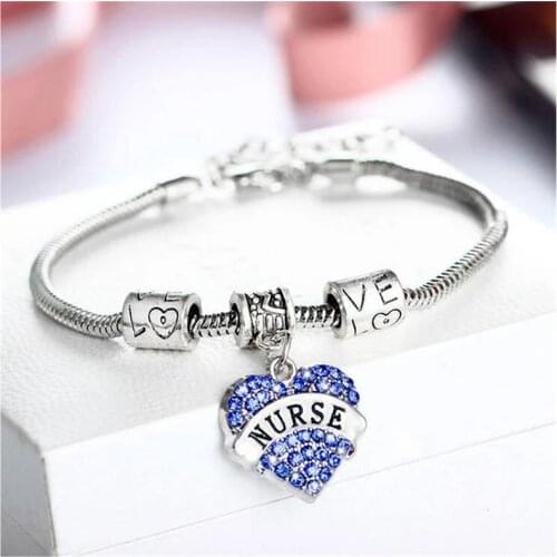 Bracelet Family Friends Love Heart Ceystal Rhinestone Bangle Chain Charm Mom Daughter Grandma Teacher Nurse Birthday Mother Gift