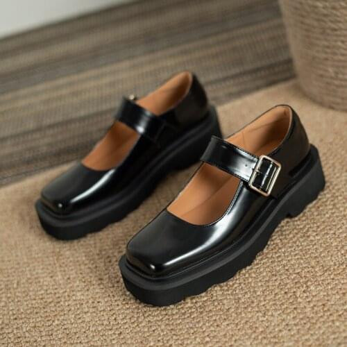 Brand Buckle Strap Women Loafers Thick Leather Women Boat Shoes Zapatillas Mujer Luxury Women Mary Jane Shoes 1950s Shoes Women