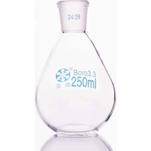 Evaporation bottle 250ml,Flask eggplant shape,short neck standard grinding mouth 24/29,Eggplant-shaped flat bottom flask