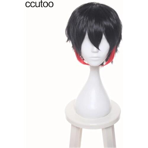Ccutoo Mens Short 12" Black Red Mix Short Layered Synthetic Hair Nanbaka Detentionhouse Jyugo No. 15 Cosplay Full Wigs
