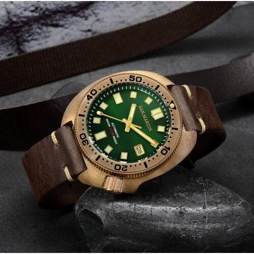 San Martin - Mens Bronze Mechanical Watch Waterproof Luminous 200M Elegant Leather Stra