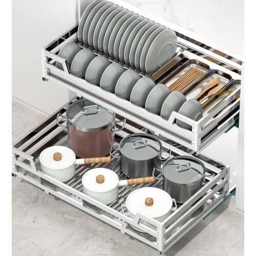 Double-layer large capacity kitchen organizer drawer type anti-rust stainless steel seasoning basket modern simple storage rack