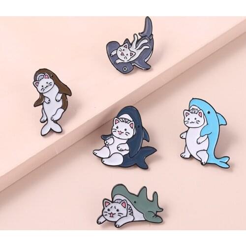 Beluga Whale Enamel Pin Cat And Fish Brooches Humpback Whale Metal Badges Bag Clothes Pins Up Jewelry Gift For Animal Lover