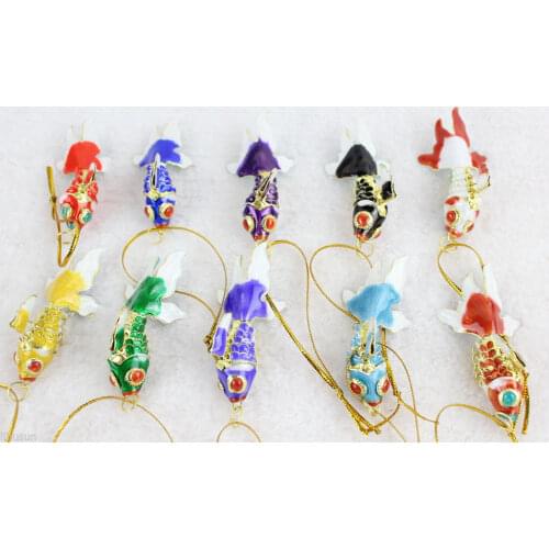 Collectibl10pcs Chinese Classic Cloisonne Enamel Fish Christmas Ornaments Charms