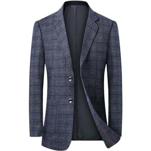 Men Blazers Fleece Wool 4XL 5XL Autumn British Plaid Male Slim Fit Business Casual Coat Men Brand Quality Outwear Suit Jacket