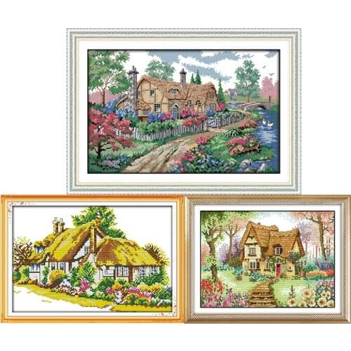 Joy Sunday Cotton Thread Painting A Country Cabin 11CT 14CT DIY Needlework Kits Cross Stitch Embroidery Kit Home Decoration