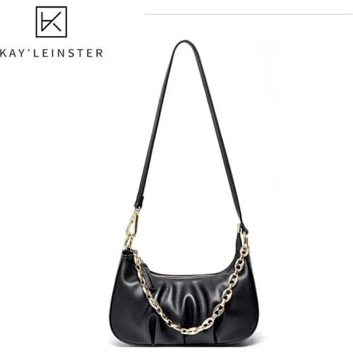 2020 New Chain Shoulder Bag Women Leather Trend Armpit Bags Ladies Baguette Bag Portable Hobo Solid Handbags Fashion Pleated Bag