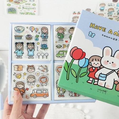 New Arrival 100pcs/box Kawaii Girl With Rabbit Scrapbooking Sticker Decorative Stickers Gift Set School Office Stationery