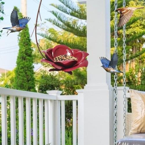 Newest Arrival Bird Feeder Lotus Shaped Feeding Apparatus Decorative Pendants Metal Artware for Garden Courtyard