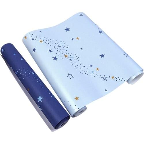 Mediterranean Style Blue Star Childrens room starry sky wallpaper boy modern simple bedroom cartoon childrens wallpaper