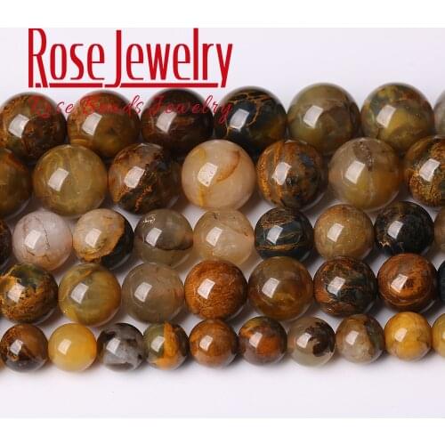 Wholesale Natural Yellow Pietersite Gems Stone Round Loose Beads for Jewelry Making 15 Inches Bracelet Necklace 6/8/10/12 Mm