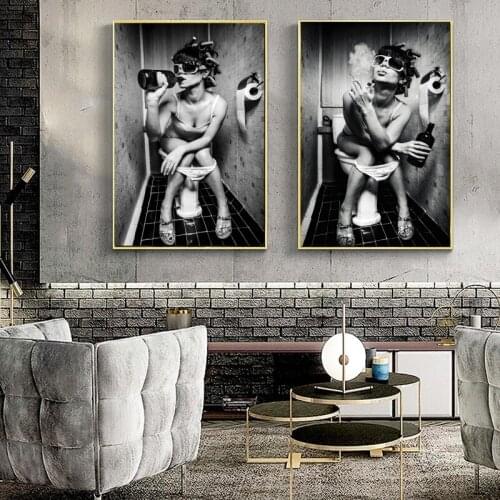 Modern Sexy Girls Smoking Cigarette Posters Paintings on Canvas Home Toilet Bathroom Bar Decor Smoking and Drinking Poster